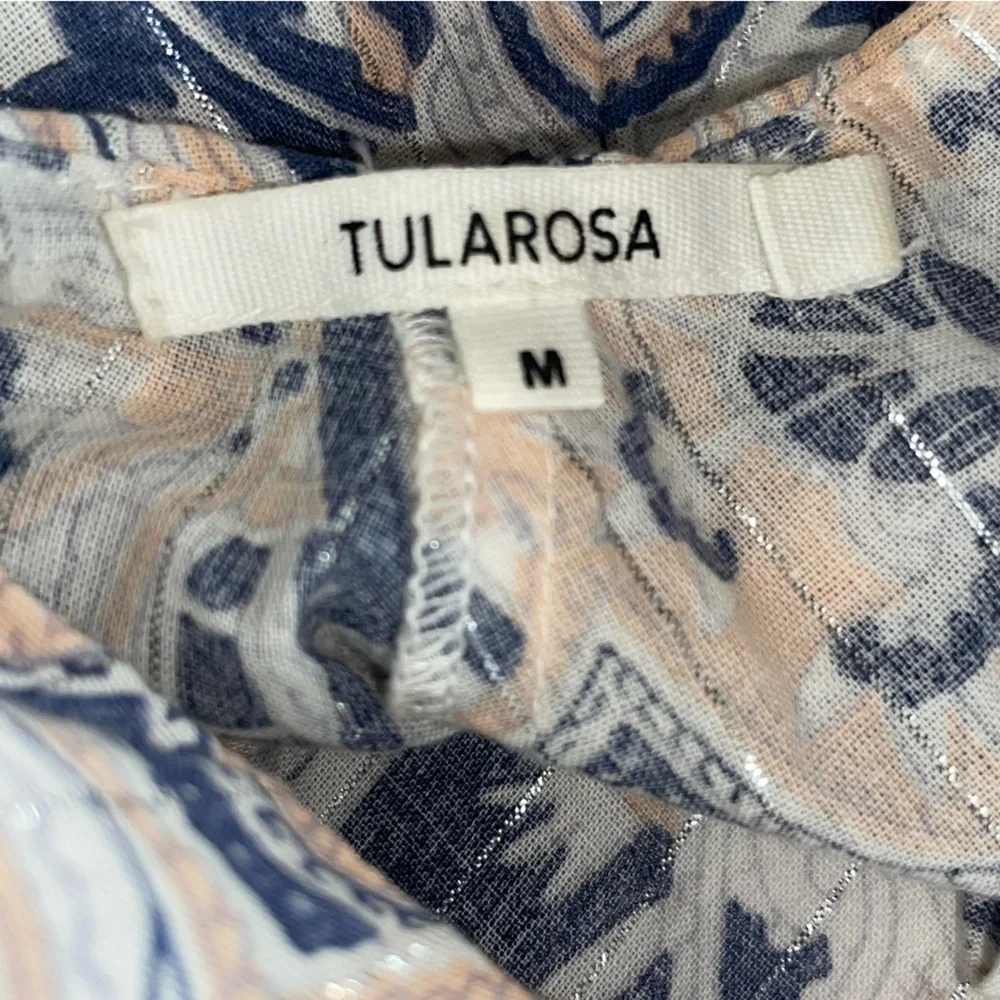 Tularosa Evolette Blue & White Paisley Pom-Pom Metallic Thread Mini Dress Size M - Picture 12 of 16